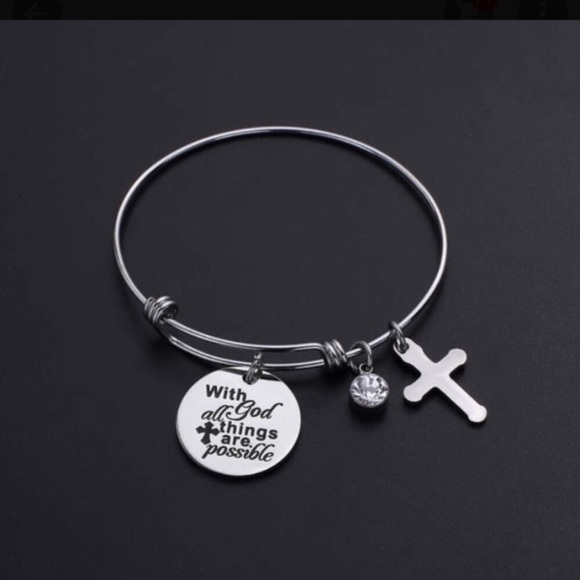 Stainless Steel Adjustable Bracelet w/ Cross New - Picture 2 of 3